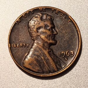 1963 Lincoln D Penny Coin Multiple Errors Broad Strike Dark & Gold Colors